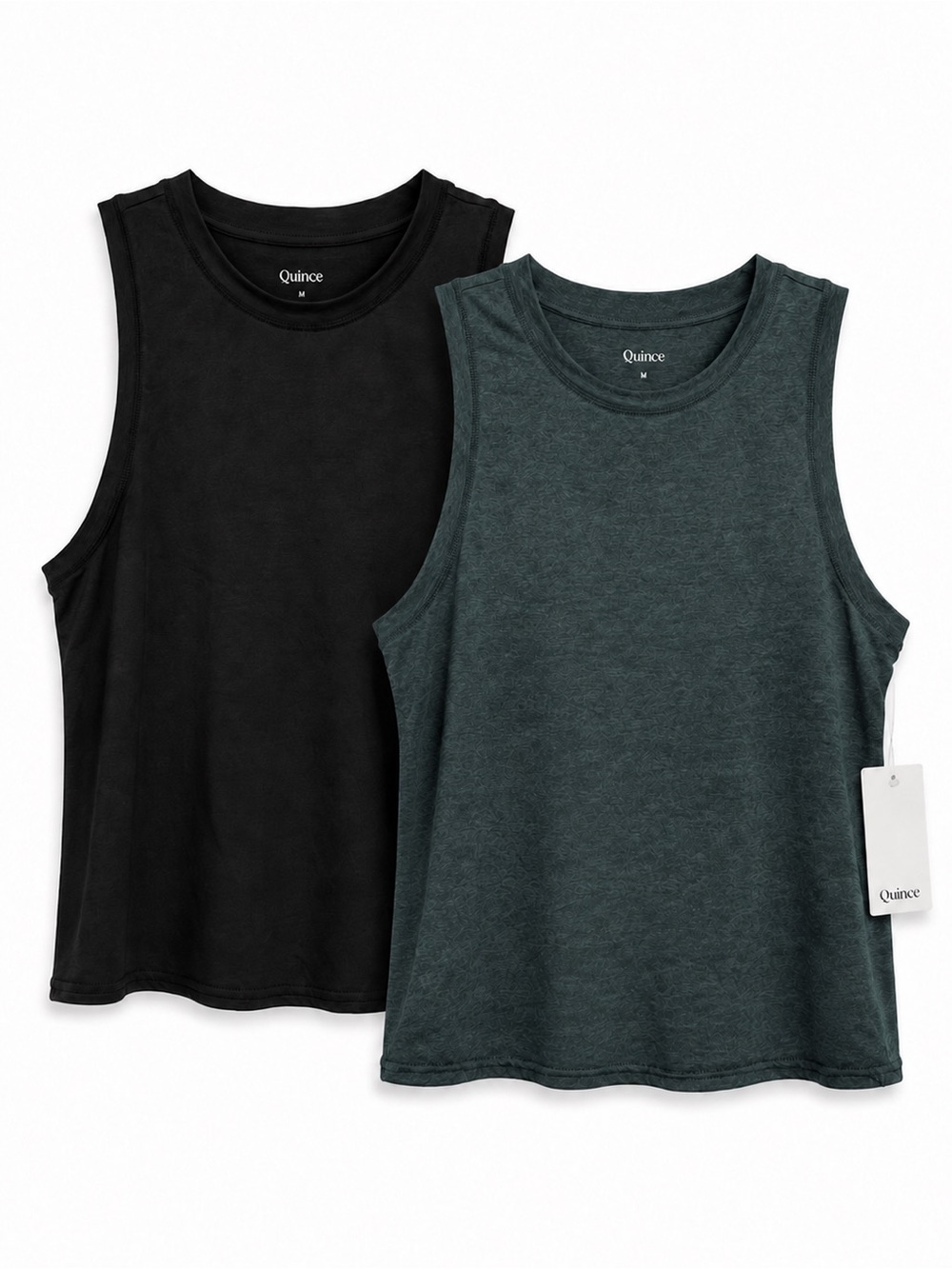 Quince NWT NWOT Set of 2 Flowknit Breeze High-Neck Tanks Green Black Medium